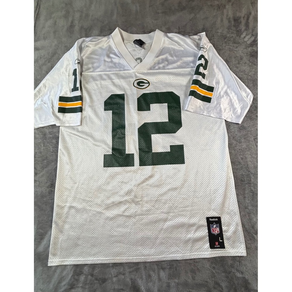 Reebok NFL Green Bay Packers Aaron Rodgers 12 Jersey White Mens Large vintage